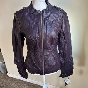 ▶️ Blanc Noir Women’s S Purple Moto Jacket Vegan Leather Full Zip Pockets NEW